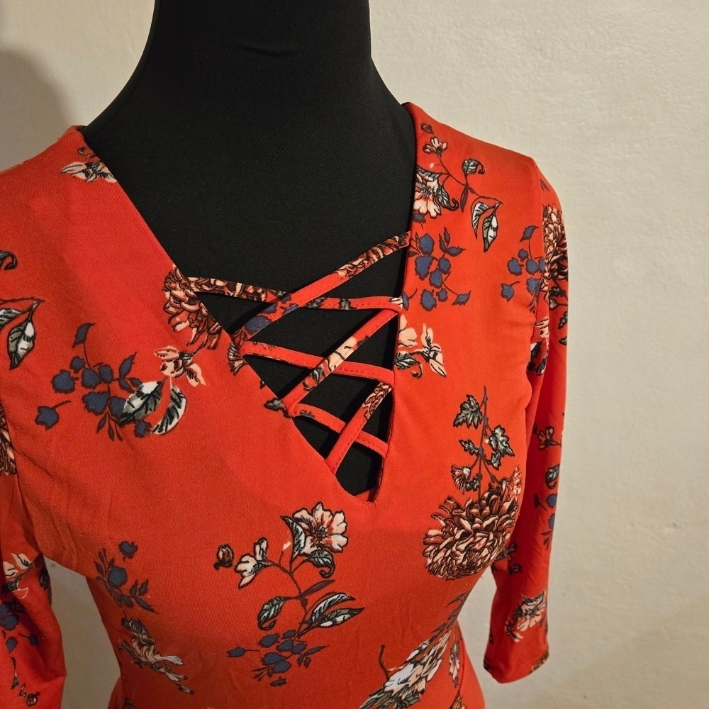 Rue21 Red Floral Long Sleeve Dress - Picture 3 of 6